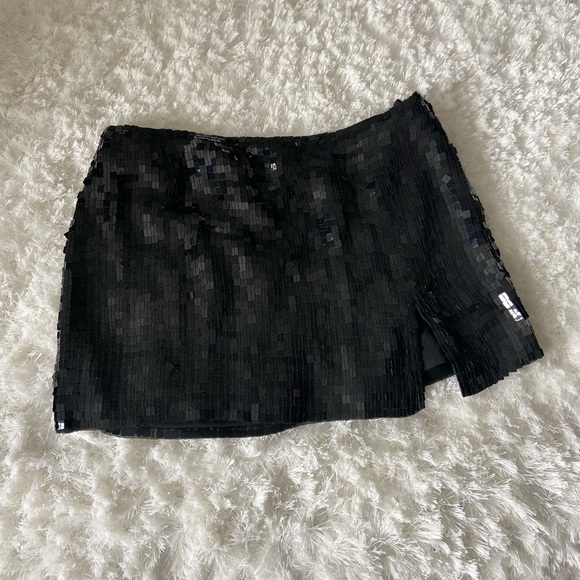 Basix Ii Dresses & Skirts - Black Sequin Mini Skirt with Subtle Side Slit